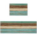 Rustic Kitchen Rugs and Mats Farmhouse Wood Board Turquoise Washable Runner Rug Non-Skid Carpet Area Mat for Kitchen Non-Slip Beach Indoor Rubber Backing Accent Throw Low Pile Floor Doormat