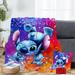 Anime Stitch Bed Blanket With Pillow Cover For Couch Sofa Office Fuzzy Cozy Microfiber Throws Bedding Cartoon Stitch Blanket For Kids Women Adults