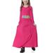 Leesechin Girls Dresses Clearance Muslim Long Dress Medium Big Long Sleeve V Neck Colorblock Dress
