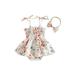 Newborn Baby Girl Smocked Romper Dress Floral Print Sleeveless Sling Ruched Jumpsuit Bodysuit Summer Clothes