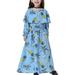 Leesechin Girls Dresses Clearance Muslim Long Dress Middle Big Long Sleeve Round Neck Lace Print Dress