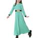 Leesechin Girls Dresses Clearance Muslim Long Dress Medium Big Long Sleeve V Neck Colorblock Dress