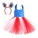 BJUTIR Toddler Kids Girls Fourth Of July Independent Day Girls Historical Party Tulle Dress Hairband Princess Outfits For 8-9 Years