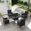 Kullavik 5-Piece Patio Outdoor Dining Set Wicker Patio Furniture Set of 4 Rattan Chairs with Soft Cushions and Square Table with Umbrella Cutout Grey