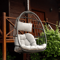 Wicker Rattan Egg Swing Chair with Hanging Chain Aluminum Frame and UV Resistant Cushion Indoor Outdoor Bedroom Patio Porch Foldable Camping Hammock Chair Swing Chair 350LBS Capacity