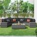 Direct Wicker 8-pieces Outdoor Wicker Round Curved Sofa Set With Rectangular Coffee Table and Gray Cushion