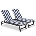 2 Sets Patio Adjustable Wicker Sun Lounger Outdoor Chaise Lounge Chair Set With Cushions Five-Position Adjustable Aluminum Recliner All Weather for Beach Yard Pool Blue white