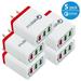 5-Pack USB Wall Charger 30W 3-Ports with Quick Charge 3.0 Wall Charger Adapter Fast Charging for Samsung Galaxy S23/S22/S21/S20/S10/S9/S8 Ultra iPhone 14/13/12/11 Pro Mini X/Xs White/Red