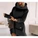 High Neck Long Sleeve Sweatshirt Casual Dress Women Autumn Winter Hoodie Fashion Loose Mini Dress Pockets