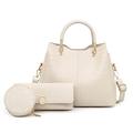 NICOLE & DORIS Womens Handbag and Purse Set Multi Purpose Handbag Shoulder Bags PU Leather Ladies Work Bag 3 Pcs Tote Bag Crocodile Print Handbag with Wallet Coin Purse Beige