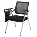 WIGSELBL Folding Mesh Chair Ergonomic Office Computer Chair Armrest Lumbar Support,Metal Frame Conference Chair,Comfortable Durable Student Chair with Desk Attached (Color : Nero)