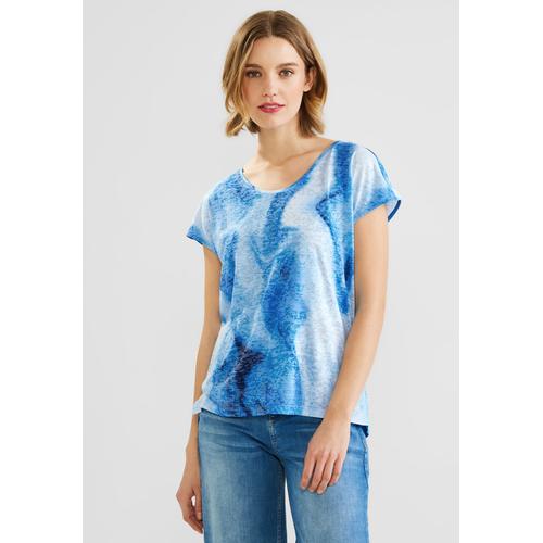T-Shirt STREET ONE Gr. 36, blau (blue bay) Damen Shirts V-Shirts mit Burnout-Optik