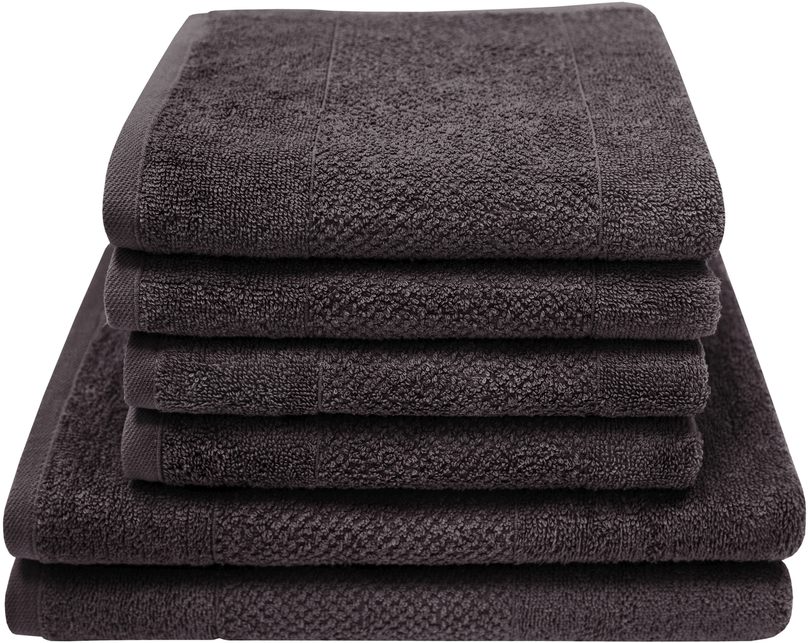 Handtuch Set DYCKHOFF "Popcorn Streifen", schwarz, 6 Stk., Walkfrottier, Walkfrottier, Obermaterial: 100% Baumwolle, Handtuch-Sets, 2 Badetücher (70x140 cm), 4 Handtücher (50x100 cm)