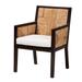 Joana Modern Bohemian Dark Brown Mahogany Wood and Natural Abaca Dining Arm Chair