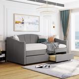Twin Size Upholstered Daybed with 2 Drawers and Wood Slat Support