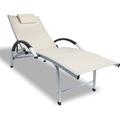 Lounge Chair Aluminum Chaise Lounge Chair for Outside Pool Chairs w/ 4 Adjustable Backrest Removable Velcro Headrest Lightweight Tanning Chair for Poolside Beach All-Weather Beige