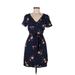 Roxy Casual Dress - Mini V Neck Short sleeves: Blue Floral Dresses - Women's Size 6