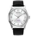 Men's Mount Union Purple Raiders Bulova Silver-Tone Stainless Steel Watch with Leather Strap