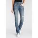 Bootcut-Jeans HERRLICHER "PEARL" Gr. 28, Länge 34, blau (med blue) Damen Jeans Bootcut