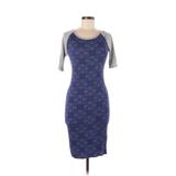 Lularoe Casual Dress - Bodycon Scoop Neck Short sleeves: Blue Color Block Dresses - Women's Size 2X-Small