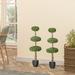 HOMCOM Set of 2 Artificial Plants Boxwood Topiary Trees in Pots - Green