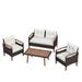 4-Piece Patio Seating Set,PE Rattan Outdoor Sofa Set,Wood Table