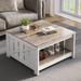 Coffee Table with Storage,Square Wood Modern Rustic Coffe Table for Living Room,Farmhouse Grey Wash Coffee Table