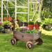 Decorative Wagon Cart Plant Flower Pot Stand Wooden Raised Garden - 27'' x 15'' x 21'' (L x W x H)