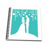 Elegant bride and groom silhouettes on turquoise teal blue for weddings anniversaries engagements Memory Book 12 x 12 inch db-120285-2