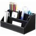 Wood Texture Leather Multifunctional Desk Organizer (Black)