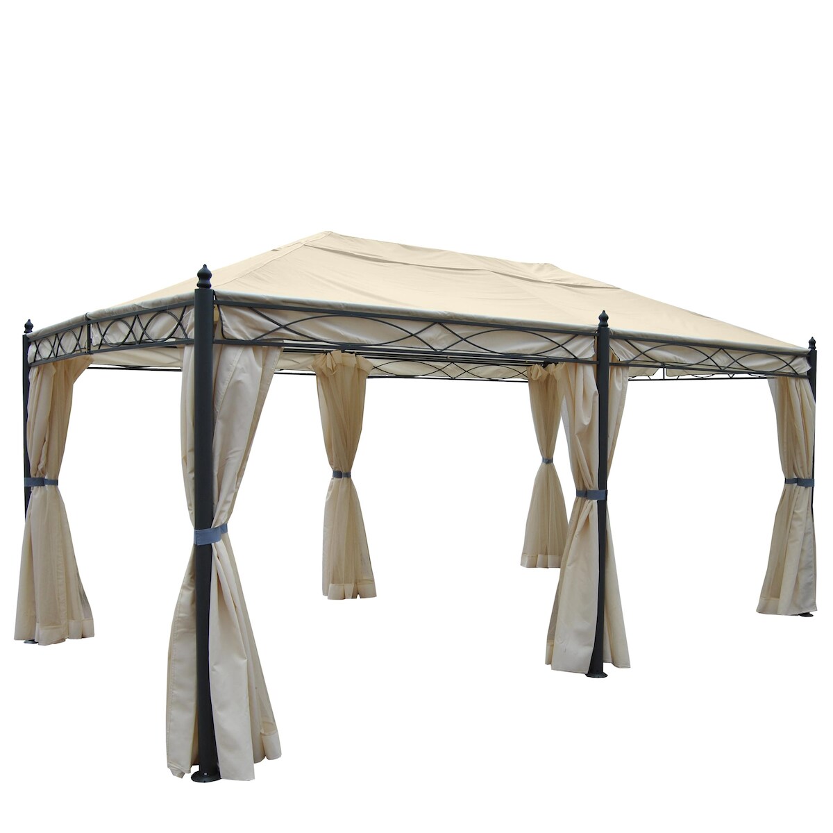 Mendler Pergola Cadiz, Pavillon, stabiles 7cm-Gestell 5x3m ~ creme mit Seitenwand + Moskitonetz Image