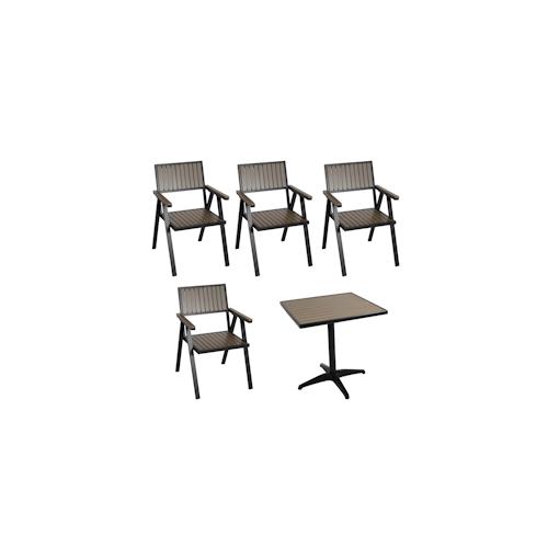 4er-Set Gartenstuhl+Gartentisch HWC-J95, Stuhl Tisch, Gastro Outdoor-Beschichtung, Alu Polywood ~ schwarz, grau