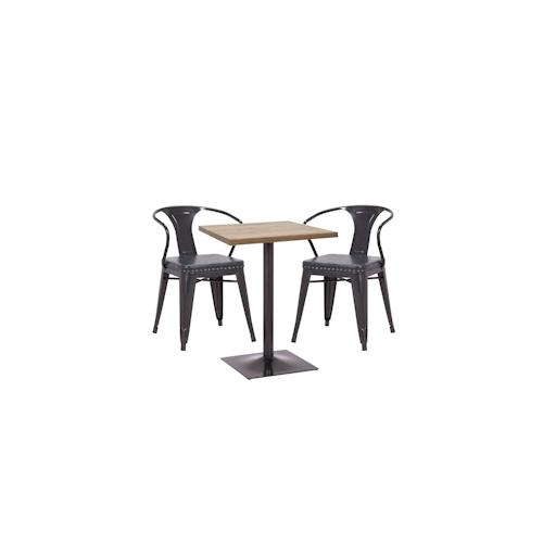 Set Bistrotisch 2x Esszimmerstuhl HWC-H10d, Stuhl Tisch Küchenstuhl Gastronomie FSC ~ schwarz-grau, Tisch hellbraun