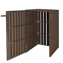 Mendler XL 1er-/2er-WPC-Mülltonnenverkleidung HWC-J28, Mülltonnenbox, Metall Holzoptik, erweiterbar ~ braun Image