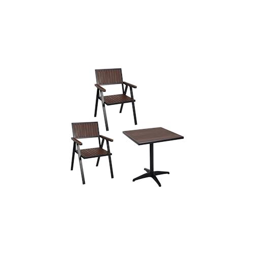 2er-Set Gartenstuhl+Gartentisch HWC-J95, Stuhl Tisch, Gastro Outdoor-Beschichtung, Alu Polywood ~ schwarz, dunkelbraun