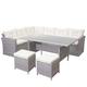 Mendler Poly-Rattan-Garnitur HWC-A29, Gartengarnitur Sitzgruppe Lounge-Esstisch-Set Sofa ~ hellgrau, Kissen creme + 2x Hocker