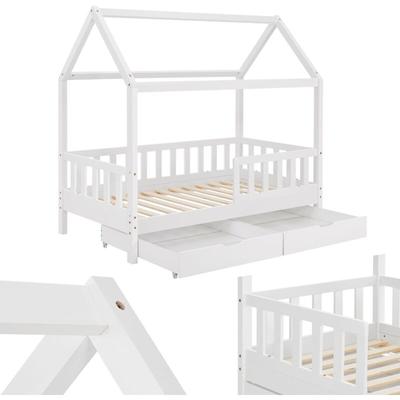 Kinderbett Marli 80 x 160 cm mit Bettkasten 2-teilig, Rausfallschutz, Lattenrost & Dach Image