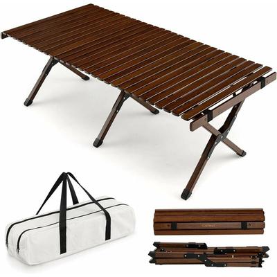 Aufrollbarer Campingtisch aus Bambus, klappbarer Picknicktisch mit Tragetasche, tragbarer
