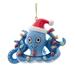 Whimsical Blue Octopus in Santa Hat Christmas Holiday Ornament - Multi