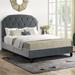 Queen Size Velvet Platform Bed with Nailhead Trim Gray