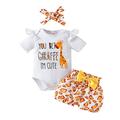 Fsqjgq Baby Girl Spring Outfits Toddler Baby Girl Clothes Baby Summer Short Sleeved Shorts Set Baby Girl Giraffe Alphabet Triangle Romper Bow Print Shorts Size D White