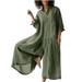 Wycnly Jumpsuits for Women Button Down Plus Size Wide Leg Cotton Line Long Jumpsuits Overalls with Pocket Summer Fashion Solid Lapel Long Sleeve Maxi Rompers Green xxxxl