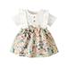 Kucnuzki Newborn Baby Girl Clothes 9 Months Summer Dress 12 Months Short Sleeve Flower Patchwork Rib Kintted Ruched Dress White