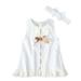 Toddler Girls s Wear Round Collar Pure Color Lace Short Sleeve Dress Bow Scarf Suit