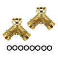 2 Pack of Heavy Duty Brass Garden Hose Connector Tap Splitter () Outlet Splitter Hose Splitter Hose Spigot Adapter with 2 s