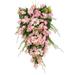 Floral Swag Teardrop Wreath Decoration Spring Wall Hanging Front Door Wreath Garland Ornaments for Indoor Outdoor Holiday Fireplace Garden Pink