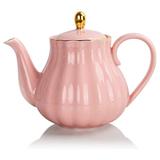Everly Quinn Natashua Royal Teapot, Ceramic Tea Pot w/ Removable Stainless Steel Infuser, Blooming & Loose Leaf Teapot in Pink | Wayfair
