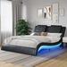 Orren Ellis Daylon Platform Bed Frame w/ LED Lighting Wood & /Upholstered/Faux leather in Black | 37.01 H x 65.75 W x 96.85 D in | Wayfair
