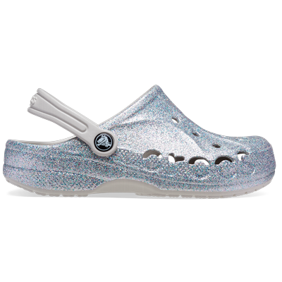 Crocs Silver Kids' Baya Glitter Clog Shoes