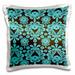 3dRose Ornate Brown And Aqua Blue Flourish Decorative Elegant Damask Pattern Pillow Case 16 by 16-inch